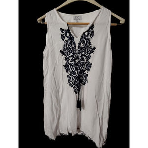 Chic Connection White with Navy Embroidery Bohemian Sundress sz S